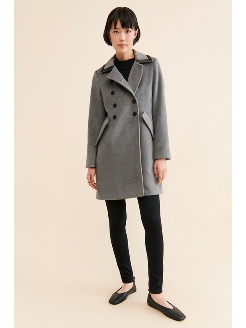NOIZE Anthropologie Maura vegan leather double breasted collared overcoat